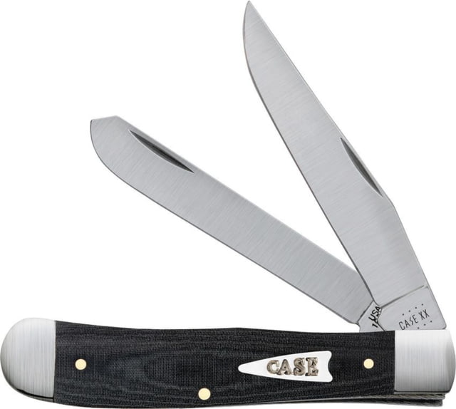 Case Trapper Black Micarta Folding Knife 4.13in Closed SS Satin Clip/Spey Blades Black Smooth Micarta Handle - Case