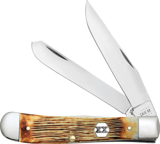 Case & Sons Cutlery Co Trapper Folding Knife w/Barnboard Jig 3.25/3.27in Tru-Sharp Stainless Steel Clip Point/Spey Plain Blades Burnt Cream Bone - Case