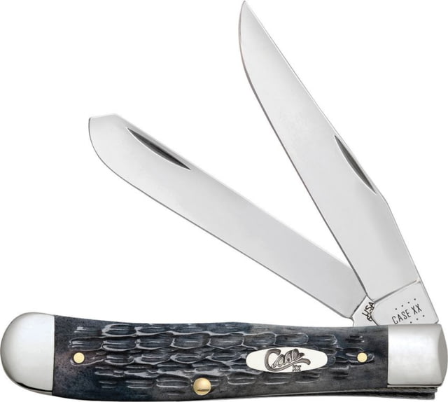 Case Trapper Crandall Gray Folding Knife 4.13in Closed 3.24in/3.27in Carbon Steel Mirror Clip/Spey Blades Pocket Worn Gray Crandall Jigged Bone Handle - Case