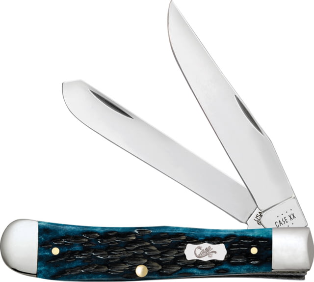 Case Trapper Med Peach Seed Folding Knife Pocket Worn Mediterranean Blue Peach Seed jigged bone