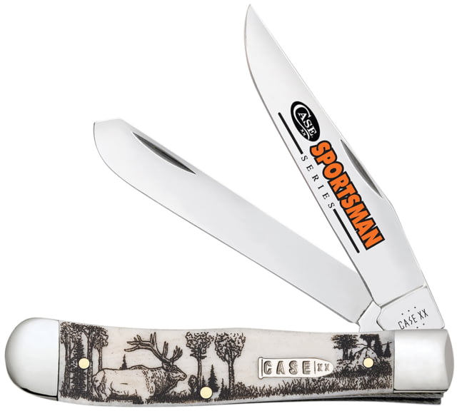 Case Trapper Sportsman Folding Knife 3.24in/3.27in Tru-Sharp Surgical Steel Clip Point/Spey Blade Elk Embellished Natural Bone Handle