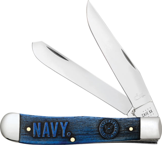 Case U.S. Navy Trapper Gift Set 4.13in Closed Mirror Clip/Spey Blades Blue Color Wash Natural Bone Handle - Case