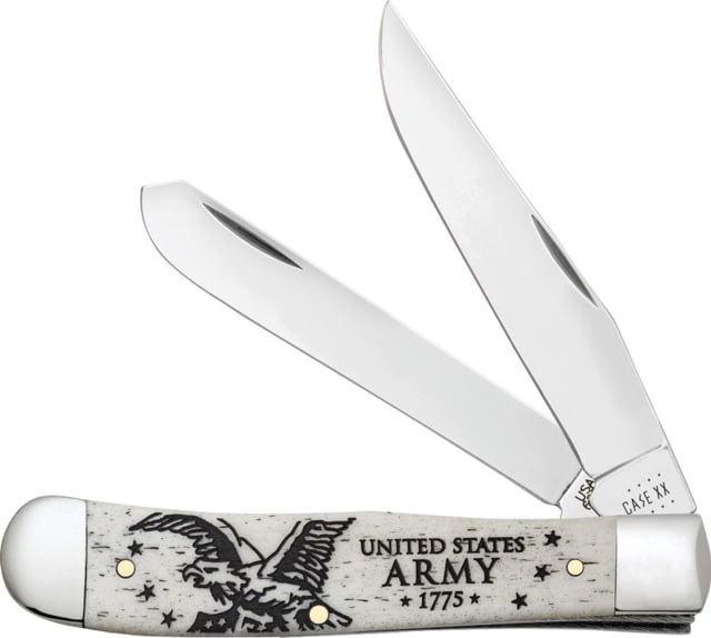 Case US Army Trapper Folding Knife Mirror finish stainless clip and spey blades Natural bone handle