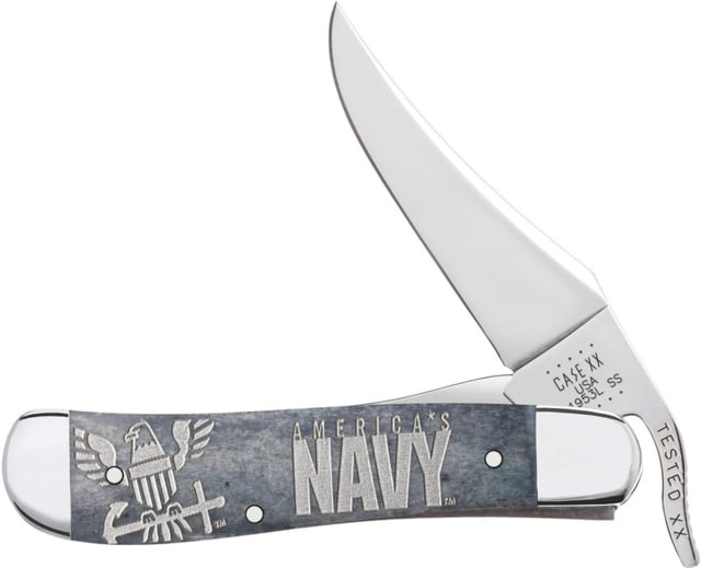 Case US Navy Russlock Gray Folding Knife Mirror finish stainless one-hand opening clip blad Gray smooth bone handle - Case Knives