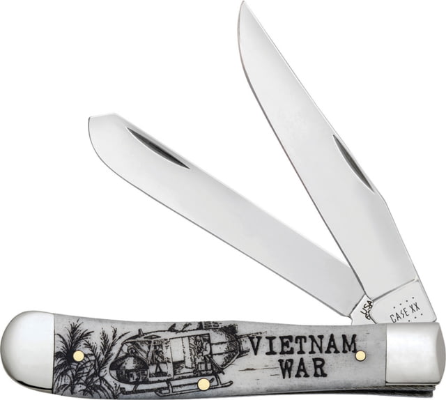 Case Vietnam Trapper Nat Bone Folding Knife 4.13in Closed 3.24in/3.27in Mirror Clip/Spey Blades Natural Smooth Bone Handle - Case