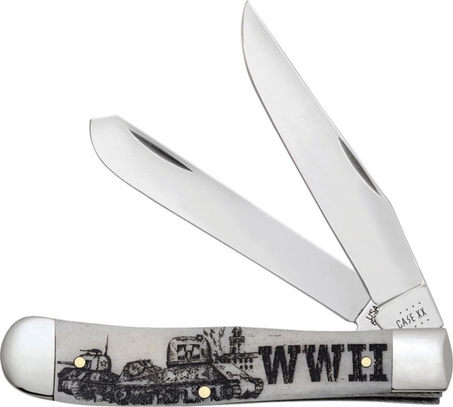 Case WWII Trapper Natural Bone Folding Knife 4.13in Closed 3.24in/3.27in Mirror Clip/Spey Blades Natural Smooth Bone Handle - Case