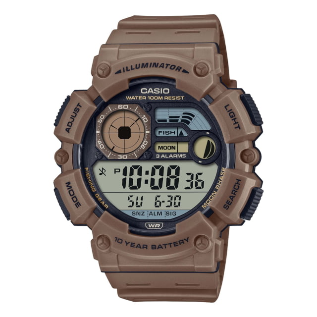 Casio Outdoor Fishing Timer Digital Watch w/Dual Time Moon Graph Stopwatch 3 Alarms 10-Year Battery Life - Men's Tan One Size