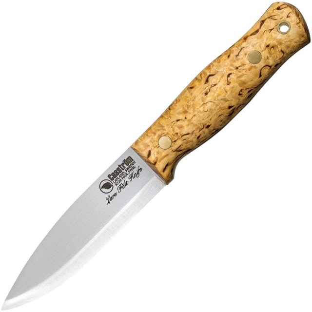 Casstrom Bushcraft Knife 4.5in Satin K720 Knife 9in Overall 4.5in Satin K720 Tool Steel Drop Point Curly Birch Handle Brown Leather Sheath - Casstrom