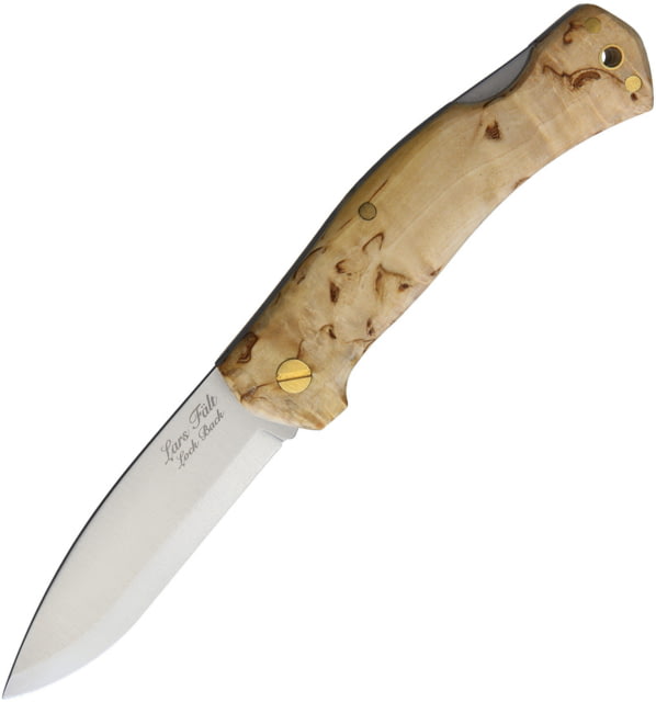Casstrom Lars Falt Lockback Folding Knife 3" satin finish Bohler N690 stainless blade Curly Birch handle - Casstrom
