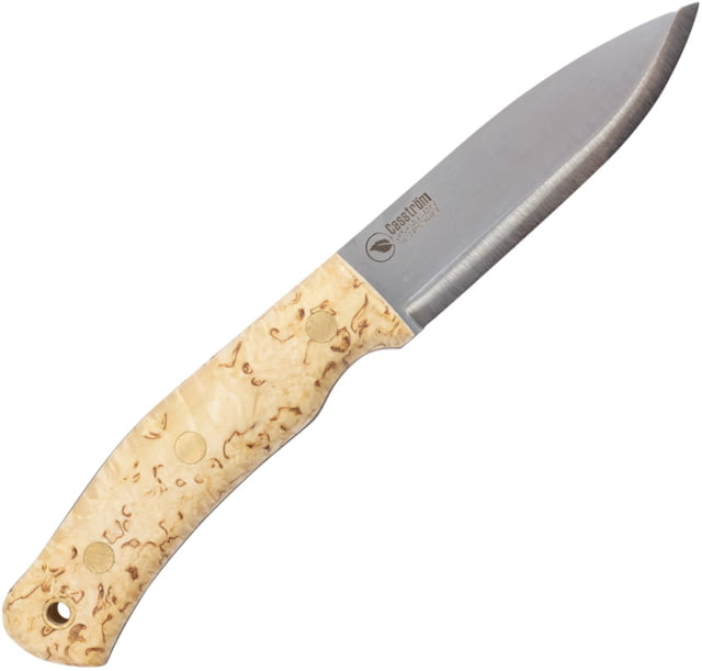 Casstrom No. 10 Birch Scandi Grind Forest Knife 8.63in Overall 4in Satin 14C28N Sandvik Blade Curly Birch Handle Scandi Grind Blade Black Kydex Sheath - Casstrom