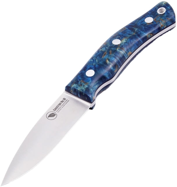 Casstrom No 10 SFK Blue Blue/SS/Flat Knife 8.75in Overall 4in Satin 14C28N Sandvik SS Drop Point Blue Birch Wood Handle Black Leather Sheath - Casstrom