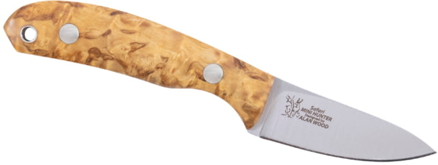 Casstrom Safari Birch Mini Hunter Knife 6.25in Overall 2.5in Satin 14C28N Sandvik SS Blade Curly Birch Handle Black Kydex Sheath - Casstrom