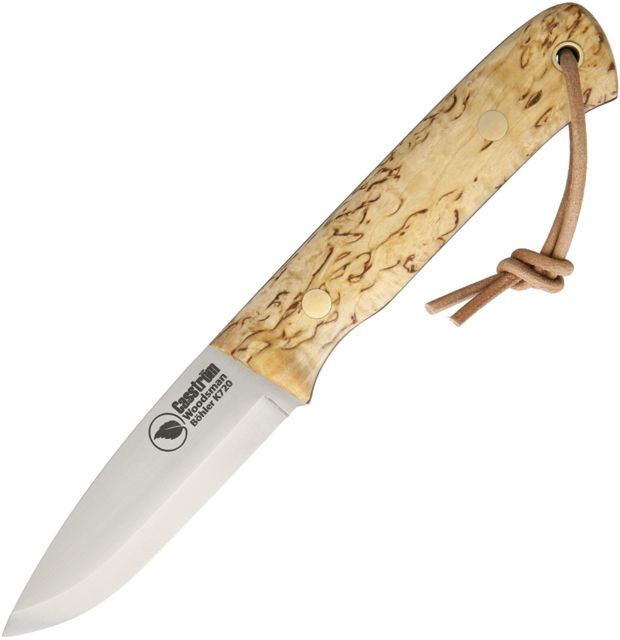 Casstrom Woodsman Curly Birch Fixed Blade Knife 3.5in Bohler K720 Steel Standard Edge Satin Curly Birch Handle - Casstrom