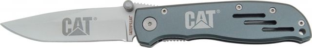 Caterpillar Linerlock Gray Folding KnifeStainless Blade Dark Gray Anodized Aluminum Handle - Caterpillar