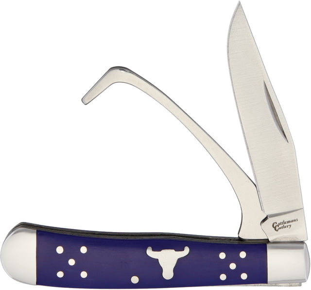 Cattleman'S Cutlery Farriers Companion Blue Folding Knife 3Cr13 SS Clip Blade And Hoof Pick Blue Delrin Handles With SS Bolsters And Inlay Shield Blue - Cattleman's Cutlery