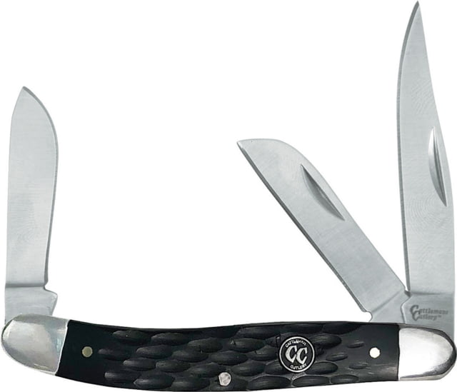 Cattleman'S Cutlery Signature Stockman Folding Knife Satin 3Cr13 SS Clip Sheepsfoot Spey Blades Black Jigged Delrin Handle SS Bolster Inlay Shield - Cattleman's Cutlery