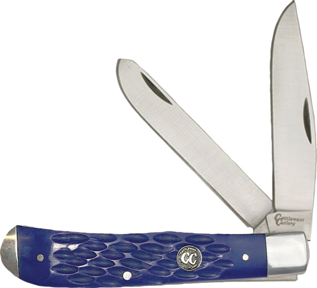 Cattleman'S Cutlery Signature Trapper Blue Folding Knife Satin 3Cr13 SS Clip/ Spey Blades Blue Jigged Delrin Handle SS Bolster Inlay Shield Blue - Cattleman's Cutlery