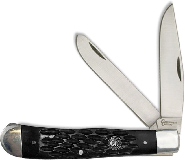 Cattleman'S Cutlery Signature Trapper Folding Knife Satin 3Cr13 SS Clip/ Spey Blades Black Jigged Delrin Handle SS Bolster Inlay Shield - Cattleman's Cutlery