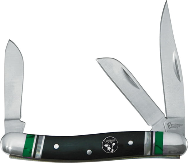 Cattleman'S Cutlery Cheyenne Red Rock Stockman Folding Knife Satin finish stainless clip sheepsfoot and spey Black wood handle with green stone inlay - Cattleman's Cutlery