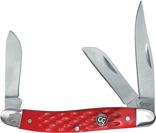 Cattleman'S Cutlery Signature Stockman Folding Knife Satin 3Cr13 SS Clip Sheepsfoot Spey Blades Red Jigged Delrin Handle SS Bolster Inlay Shield - Cattleman's Cutlery