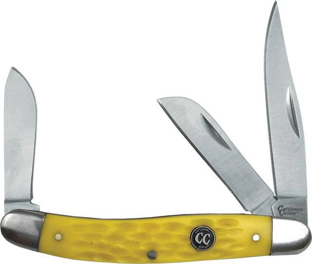 Cattleman'S Cutlery Signature Stockman Yellow Folding Knife Satin 3Cr13 SS Clip Sheepsfoot Spey Blades Yellow Jigged Delrin Handle SS Bolster Inlay - Cattleman's Cutlery