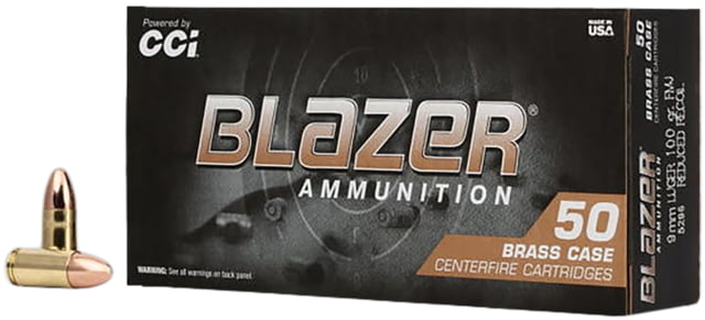 CCI Ammunition Blazer 9mm Luger 100 Grain Full Metal Jacket Brass Cased Pistol Ammo 50 Rounds Ammunition Blazer 9mm Luger 100 Grain Full Metal Jacket Brass Cased Pistol 50 Rounds Ammo