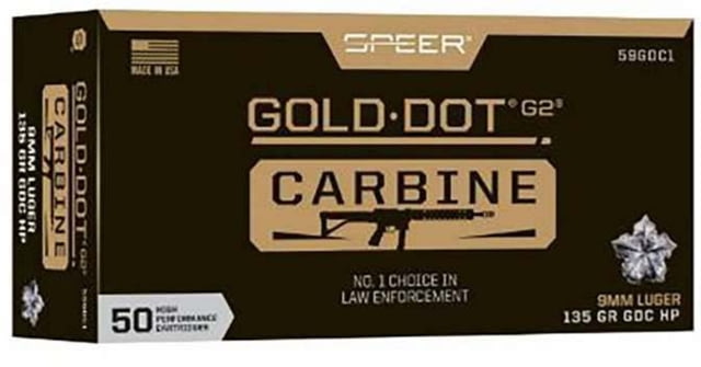 er Gold Dot Carbine 9mm Luger 135grain Carbine Brass Cased Pistol 50 Rounds Ammo