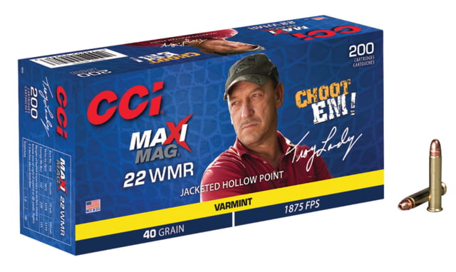  Ammunition Maxi-Mag .22 Winchester Magnum Rimfire 40 Grain Jacketed Hollow Point Brass Cased 200 Rounds Ammo