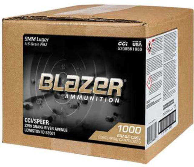  Ammunition 9mm Luger 115grain Full Metal Jacket Brass Centerfire Pistol 1000 Rounds Box Loos Ammo