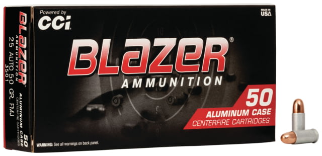  Ammunition Blazer .25 ACP 50 Grain Full Metal Jacket Aluminum Centerfire Pistol 50 Rounds Ammo