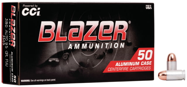 CCI Ammunition Blazer .380 ACP 95 Grain Full Metal Jacket Aluminum Centerfire Pistol Ammo 50 Rounds Ammunition Blazer .380 ACP 95 Grain Full Metal Jacket Aluminum Centerfire Pistol 50 Rounds Ammo
