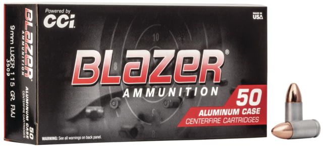 CCI Ammunition Blazer 9mm Luger 115 Grain Full Metal Jacket Aluminum Centerfire Pistol Ammo 50 Rounds Ammunition Blazer 9mm Luger 115 Grain Full Metal Jacket Aluminum Centerfire Pistol 50 Rounds Ammo
