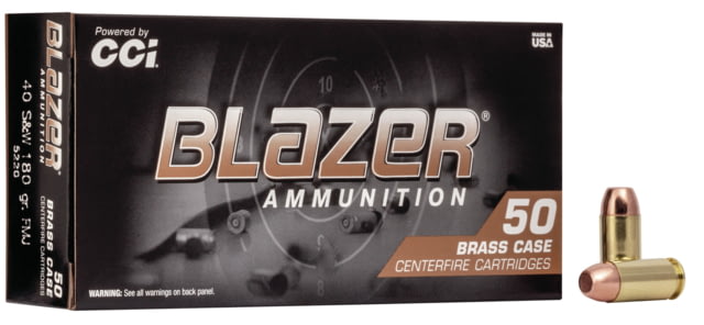 CCI Ammunition Blazer .40 S&W 180 Grain FMJ Brass Case Brass Centerfire Pistol Ammo 50 Rounds Ammunition Blazer .40 S&W 180 Grain FMJ Brass Case Brass Centerfire Pistol 50 Rounds Ammo