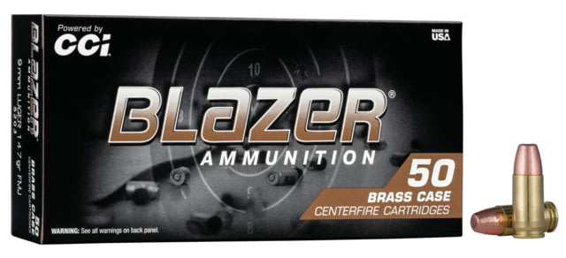  Ammunition Blazer 9mm Luger 147 Grain Full Metal Jacket Brass Centerfire Pistol 50 Rounds Ammo