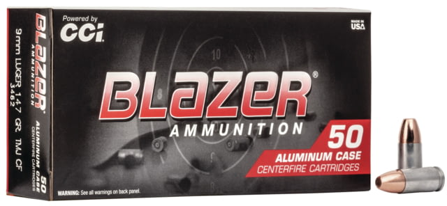  Ammunition Blazer Clean-Fire 9mm Luger 147 Grain Total Metal Jacket Centerfire Pistol 50 Rounds Ammo