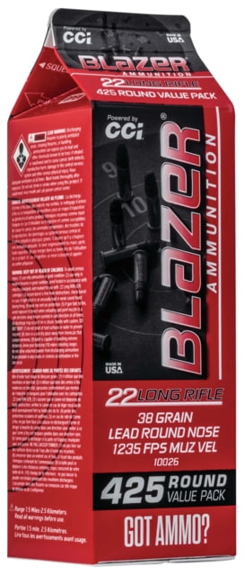 Ammunition Blazer Rimfire .22 Long Rifle 38 Grain Lead Round Nose Rimfire 425 Rounds Ammo