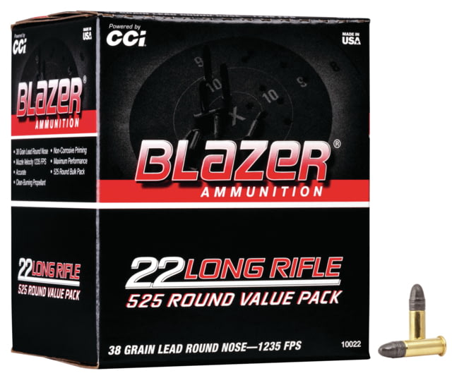  Ammunition Blazer Rimfire .22 Long Rifle 38 Grain Lead Round Nose Rimfire 525 Rounds Ammo