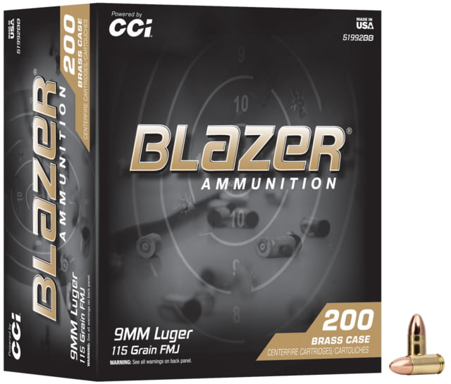 CCI Ammunition Blazer 9mm Luger 115 Grain FMJ Brass Pistol Ammo 200 Rounds Ammunition Blazer 9mm Luger 115 Grain FMJ Brass Pistol 200 Rounds Ammo