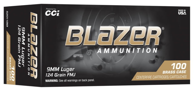  Ammunition Blazer 9mm Luger 124 Grain FMJ Brass Pistol 100 Rounds Ammo
