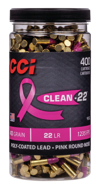 Ammunition Clean-22 PInk .22 Long Rifle 40 Grain Lead Round Nose Rimfire 400 Rounds Ammo