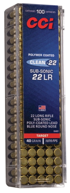  Ammunition Clean-22 Blue .22 Long Rifle 40 Grain Lead Round Nose Rimfire 100 Rounds Ammo