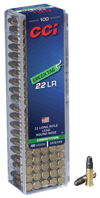  Ammunition Green Tag .22 Long Rifle 40 Grain Lead Round Nose Rimfire 100 Rounds Ammo