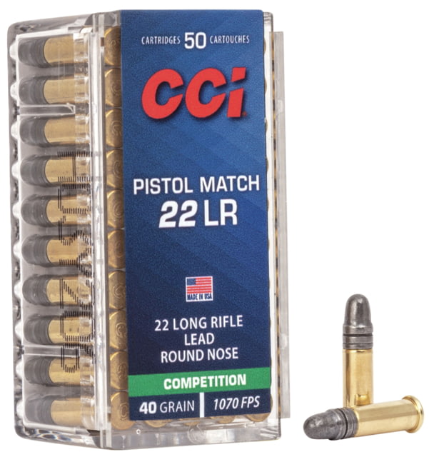  Ammunition Pistol Match .22 Long Rifle 40 Grain Lead Round Nose Rimfire 50 Rounds Ammo