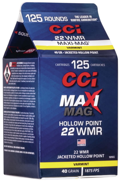  Ammunition Maxi-Mag .22 Winchester Magnum Rimfire 40 Grain Jacketed Hollow Point Rimfire 125 Rounds Ammo