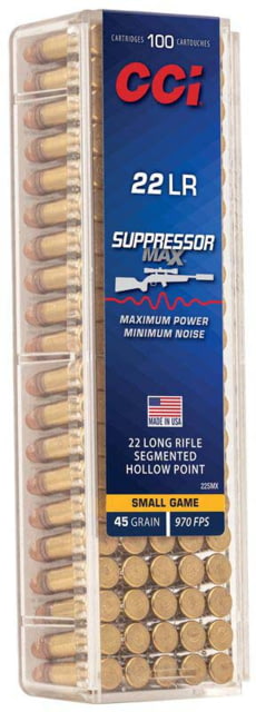  Ammunition Mini-Mag Segmented HP .22 Long Rifle 45 Grain Suppressor Hollow Point Brass Cased Pistol 100 Rounds Ammo