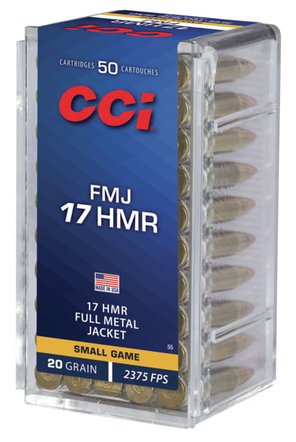CCI Ammunition .17 Hornady Magnum Rimfire 20 Grain FMJ Brass Rimfire Ammo 50 Rounds