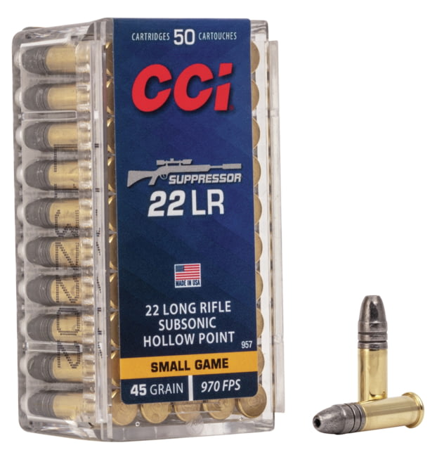  Ammunition 22 Suppressor .22 Long Rifle 45 Grain Lead Hollow Point Brass Rimfire 50 Rounds Ammo