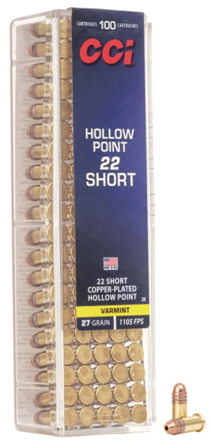  Ammunition Short Hollow Point .22 Short 27 Grain Copper Plated Hollow Point Rimfire 100 Rounds Ammo