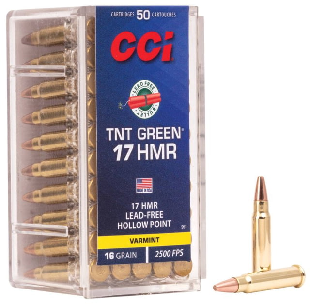 CCI Ammunition TNT Green .17 Hornady Magnum Rimfire 16 Grain Speer TNT Green Hollow Point Rimfire Ammo 2000 Round - CCI