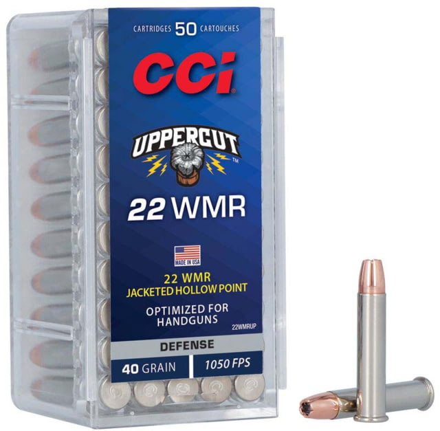  Ammunition Uppercut .22 Winchester Magnum Rimfire 40 Grain Uppercut Jacketed Hollow Point Brass Cased Pistol 50 Rounds Ammo
